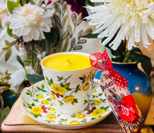 Load image into Gallery viewer, Lovely Antique Yellow Primrose &amp;  gold Teacup Scented Soy Candle
