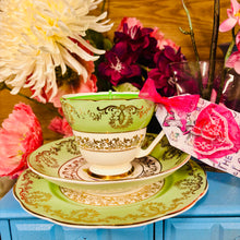 Load image into Gallery viewer, Beautiful Green &amp; Gold Teacup Trio Soy candle
