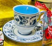Load image into Gallery viewer, Stunning Noritake Blue &amp; White pedestal Coffee Cup scented soy candle
