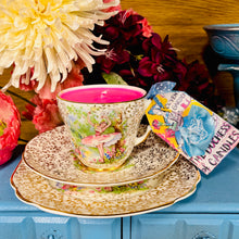 Load image into Gallery viewer, Lovely Vintage Gold Chintz Ballerina Soy Scented Teacup Trio Set
