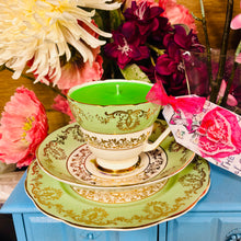 Load image into Gallery viewer, Beautiful Green &amp; Gold Teacup Trio Soy candle
