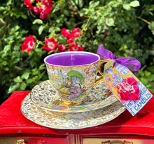 Load image into Gallery viewer, Rare and Beautiful Gold Chintz Crinoline Lady Teacup Soy Scented Candle
