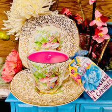 Load image into Gallery viewer, Lovely Vintage Gold Chintz Ballerina Soy Scented Teacup Trio Set
