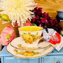 Load image into Gallery viewer, Vintage Yellow Roses Teacup Scented Soy Candle trio set
