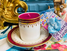 Load image into Gallery viewer, Aynsley deep Burgundy Red &amp; Gold Coffee cup scented Soy Candle
