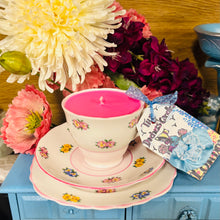 Load image into Gallery viewer, Vintage Ditsy Rose Colclough  teacup Trio Soy Candle
