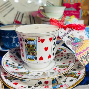 Beautiful Royal English ‘Playing Cards’ Teacup Scented Soy Candle