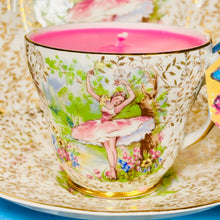 Load image into Gallery viewer, Lovely Vintage Gold Chintz Ballerina Soy Scented Teacup Trio Set
