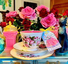 Load image into Gallery viewer, Queen Anne ‘ Pink Roses’ scented Soy teacup trio
