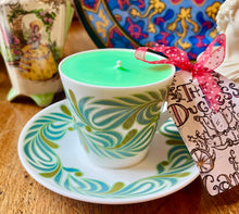Load image into Gallery viewer, Beautiful Aqua Green Retro Tuscan Coffee soy Scented Candle Cup
