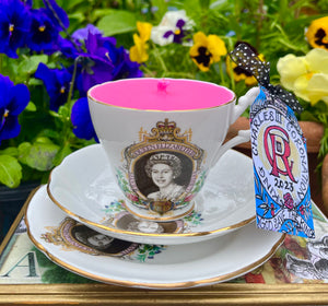 Beautiful Vintage Queen Elizabeth Teacup trio scented soy candle