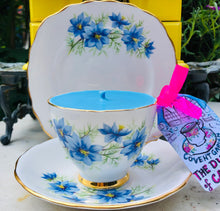 Load image into Gallery viewer, Lovely Vintage ‘Blue Cornflowers’ Scented Soy Candle in a Teacup trio
