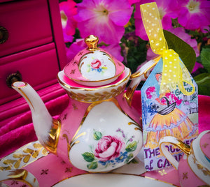 Regal Pink & Gold floral Miniature Tea set