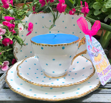 Load image into Gallery viewer, Royal Standard blue Polka dot teacup soy candle trio set
