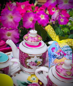 Vintage Pink floral  Miniature Tea-set on Round tray