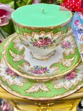 Load image into Gallery viewer, Beautiful 1930s Royal Grafton Green &amp; pink Roses Teacup soy candle
