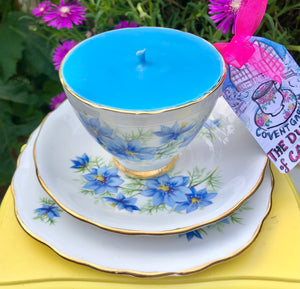 Lovely Vintage ‘Blue Cornflowers’ Scented Soy Candle in a Teacup trio