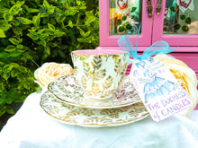Load image into Gallery viewer, Vintage Scalloped Hamilton Teacup Trio set Gold Chintz Fern Print
