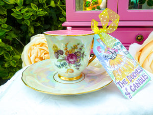 Vintage Czech Zimco Coffee Cup Pearl Lustre & Flower Bouquet