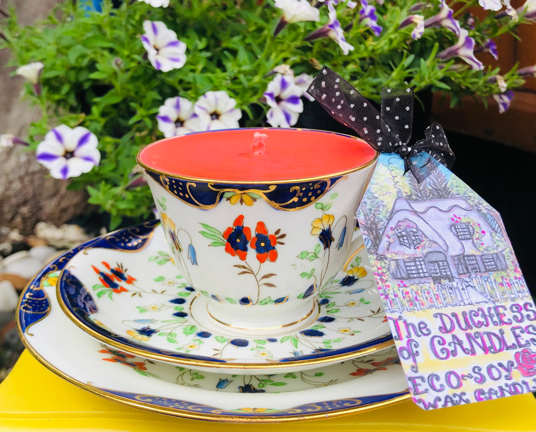 Unique 1930s hand painted Imari Teacup Trio Scented Soy Candle