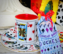 Load image into Gallery viewer, Wonderful 1970s Vintage Elizabethan Playing Cards ‘Alice in Wonderland’ Coffee cup Scented Soy Candle
