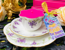 Load image into Gallery viewer, The Foley China Company Violets Antique Scalloped teacup Trio
