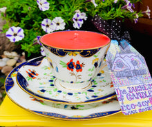 Load image into Gallery viewer, Unique 1930s hand painted Imari Teacup Trio Scented Soy Candle
