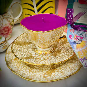 Stunning Collectors Antique’Hammersley’ Gold Chintz Brocade Teacup trio scented Soy Candle