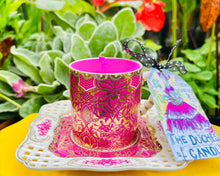Load image into Gallery viewer, Stunning Pink &amp; Gold Brocade Expresso Coffee Cup   Soy Candle
