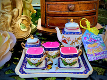 Load image into Gallery viewer, Crown Porcelain , Butterfly Garden Miniature Teaset on a tray
