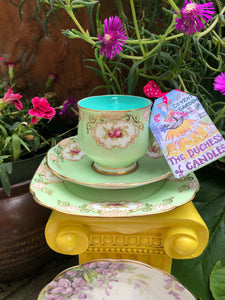 Exquisite Alfred Pearce Art Deco Pastel Green & pink Roses Teacup trio scented soy Candle