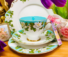 Load image into Gallery viewer, Stunning Vintage Gladstone ‘Montrose’ Turquoise teacup Scented Soy Candle Trio set
