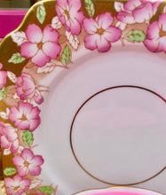 Load image into Gallery viewer, Stunning Art Deco ‘Bell’ Pink Floral &amp; Brushed Gold scented Soy Teacup trio set
