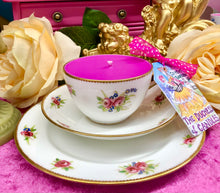 Load image into Gallery viewer, Rare &amp; Beautiful 1905 ‘Aynsley’ Hand painted Pink rose Teacup trio Scented Soy Candle
