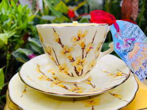 1930s Yellow blossoms Crown Staffordshire Soy Teacup Candle Trio