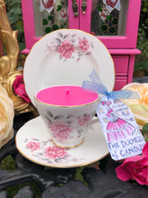 Load image into Gallery viewer, Vintage ‘Duchess’ Pink Roses Teacup Scented Soy Candle trio set
