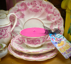 Stunning Collector’s Antique Victorian ‘Roma’ Pink & White Soy Scented teacup trio
