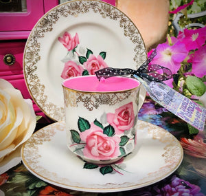 Vintage 1950s ‘Bowbell’ Pink Rose teacup Trio Soy Scented Candle