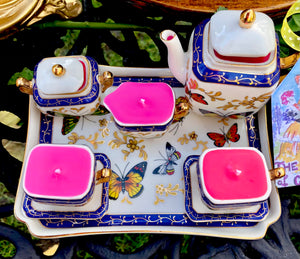 Crown Porcelain , Butterfly Garden Miniature Teaset on a tray