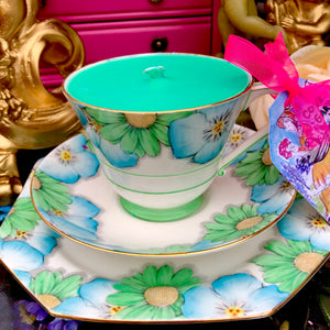 Stunning Turquoise blue & Green Art Deco ‘Paragon’ Teacup Soy Candle trio set