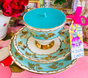 Stunning Vintage Turquoise ‘Gladstone’ Soy Scented Teacup trio set