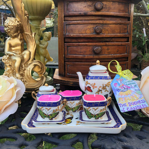 Crown Porcelain , Butterfly Garden Miniature Teaset on a tray