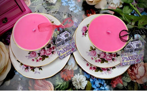 PAIR of Queen Anne Rose Bouquet trio sets with scented soy candles