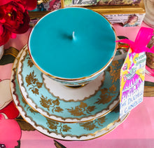 Load image into Gallery viewer, Stunning Vintage Turquoise ‘Gladstone’ Soy Scented Teacup trio set
