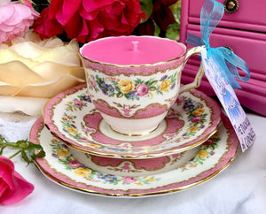 Stunning Pink ‘Lyric’ Crown Staffordshire Teacup trio Scented Soy Candle