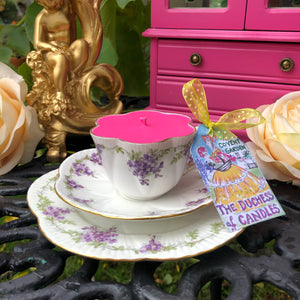 The Foley China Company Violets Antique Scalloped teacup Trio