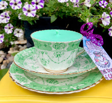 Load image into Gallery viewer, Victorian Antique 1895 Royal Albert Green floral Soy Scented Candle Teacup Trio

