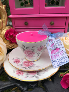 Vintage ‘Duchess’ Pink Roses Teacup Scented Soy Candle trio set