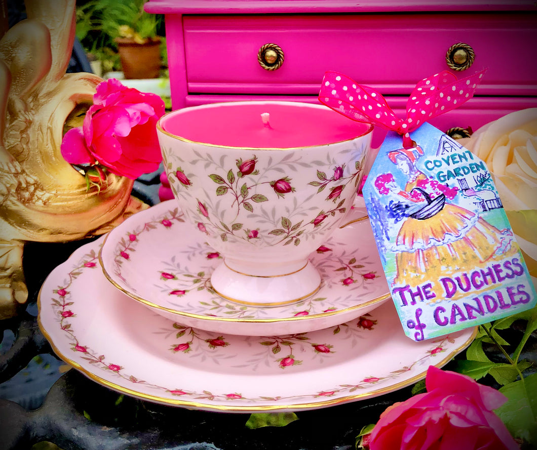 Royal Tuscan ‘Charmaine’ baby pink Vintage teacup Soy Candle trio set